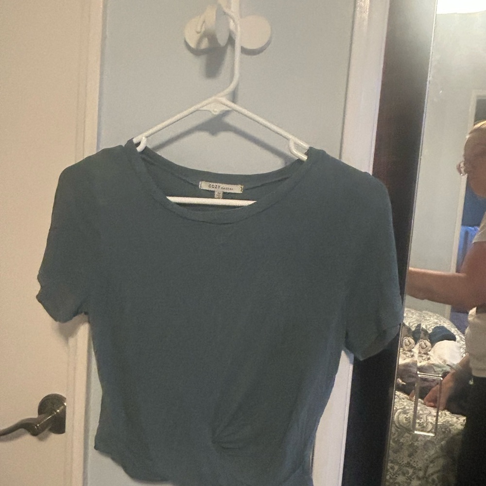 Cozy Casual Blue Crop Fitted Short Sleeve T-Shirt